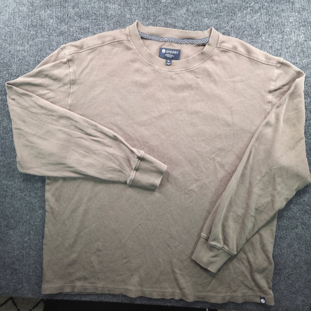 Sperry Premium Apparel Mens XL Long Sleeve Crewneck Cotton Shirt Tan Khaki